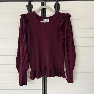 Sofia Vergara Burgundy Maroon Ruffle Knit Peplum Sweater Size Large